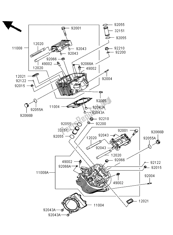 All parts for the Cylinder Head of the Kawasaki VN 900 Classic 2006