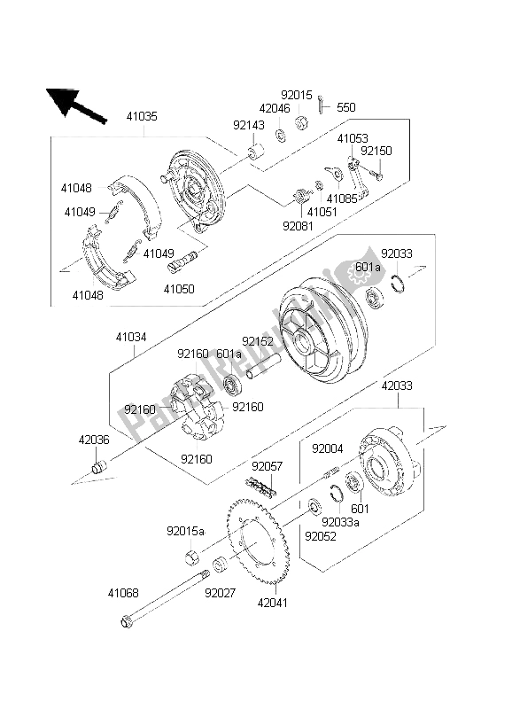 All parts for the Rear Hub of the Kawasaki EN 500 2001