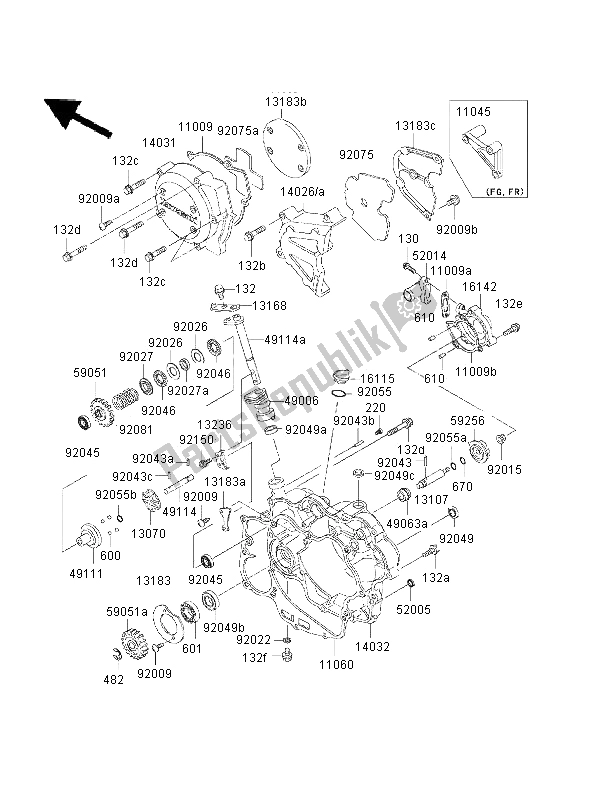 All parts for the Engine Cover of the Kawasaki KMX 125 2001