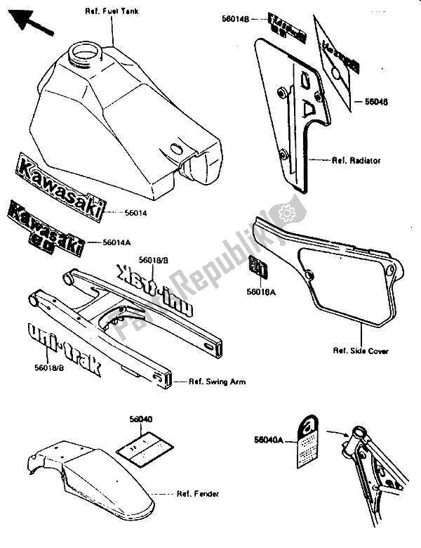 Tutte le parti per il Etichetta del Kawasaki KX 80 1987