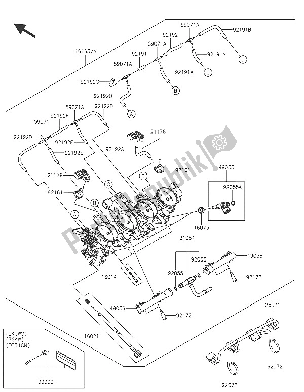 All parts for the Throttle of the Kawasaki Versys 1000 2016