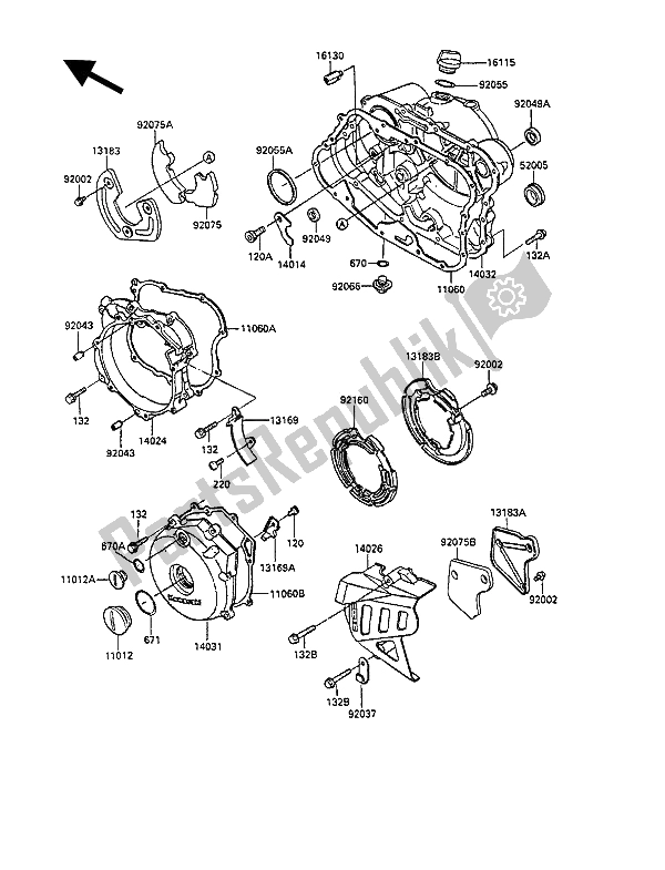 Tutte le parti per il Coperchio Del Motore del Kawasaki KLR 250 1992