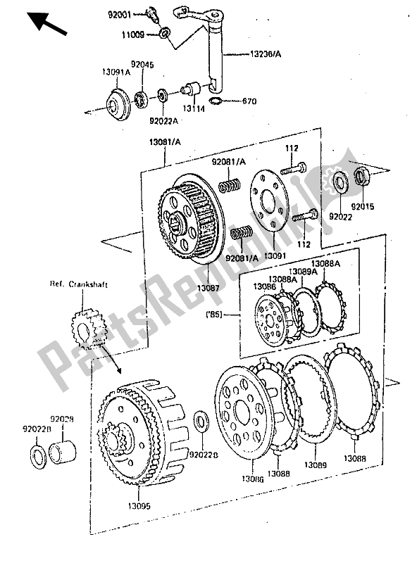 All parts for the Clutch of the Kawasaki KDX 200 1985