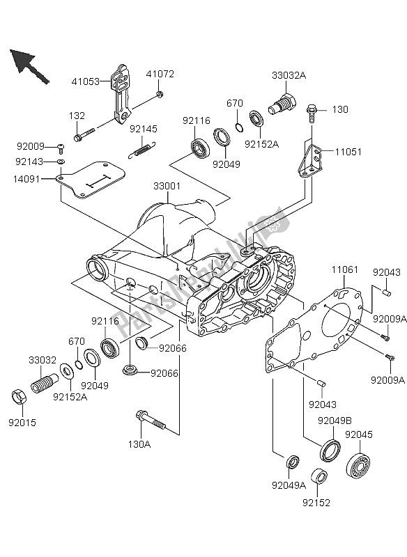 All parts for the Swingarm of the Kawasaki KVF 360 2005