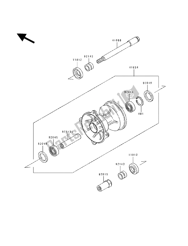 All parts for the Front Hub of the Kawasaki KX 125 1992