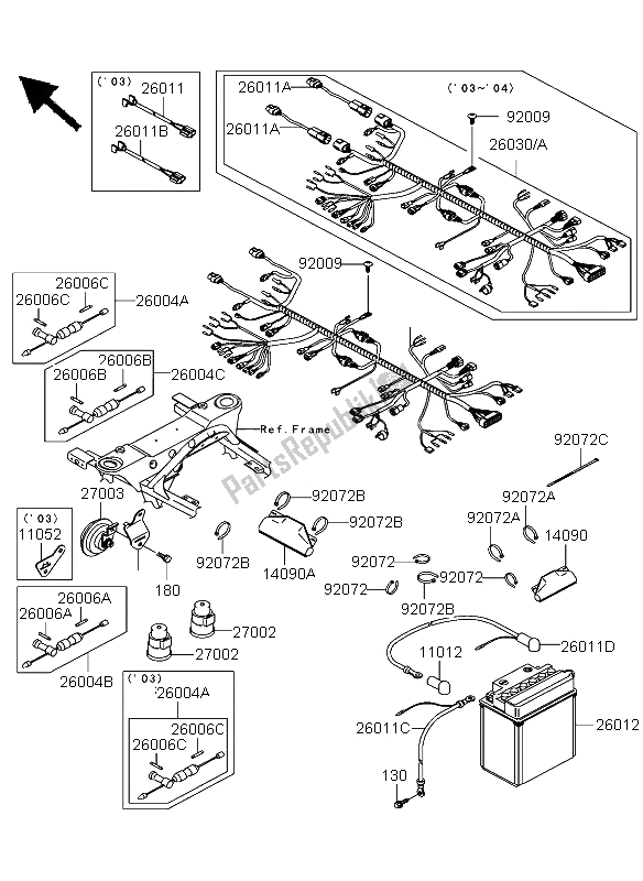 Wszystkie części do Wyposa? Enie Elektryczne Podwozia Kawasaki KVF 360 4X4 2003