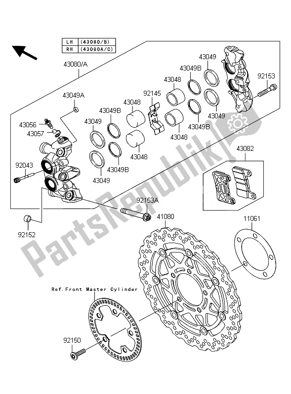 All parts for the Front Brake of the Kawasaki Z 1000 ABS 2010