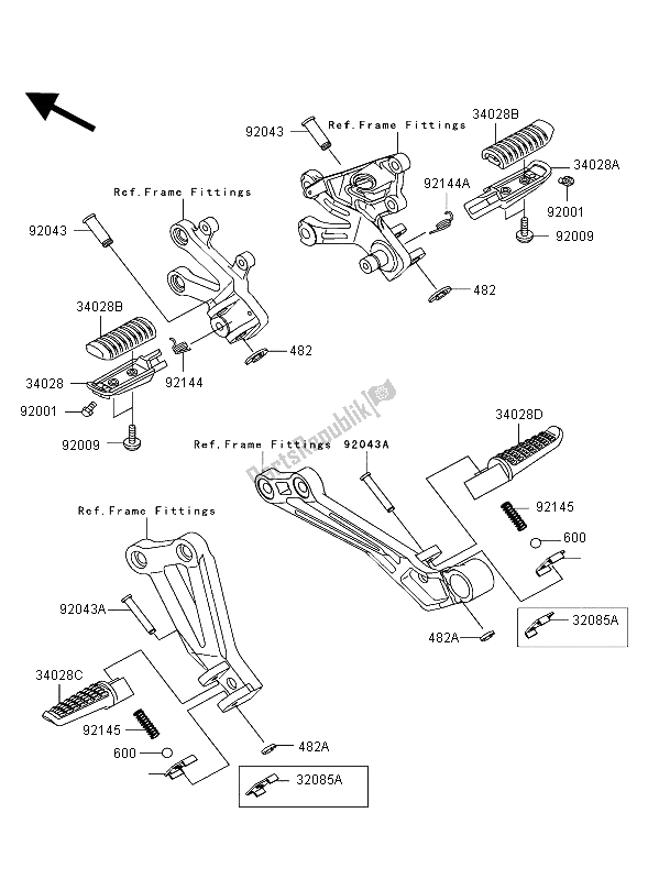 All parts for the Footrests of the Kawasaki Ninja ZX 12R 1200 2004