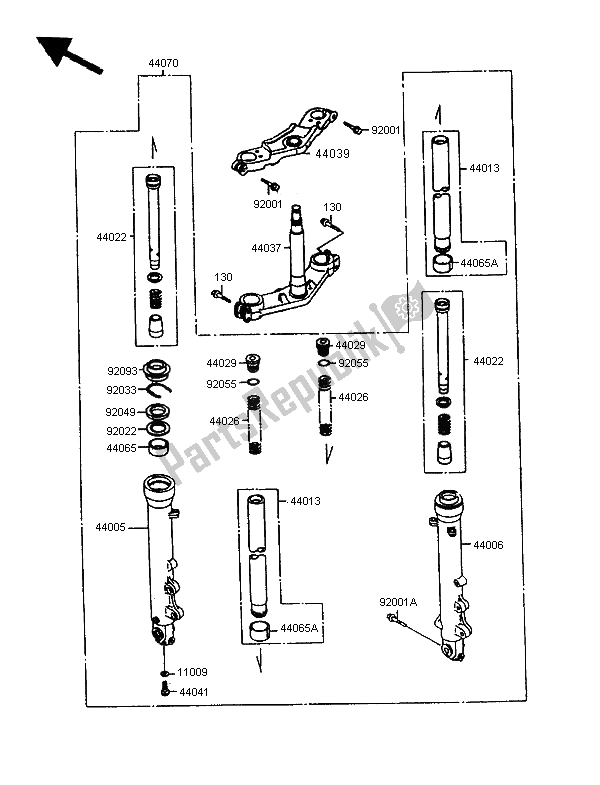 All parts for the Front Fork of the Kawasaki GPX 600R 1997