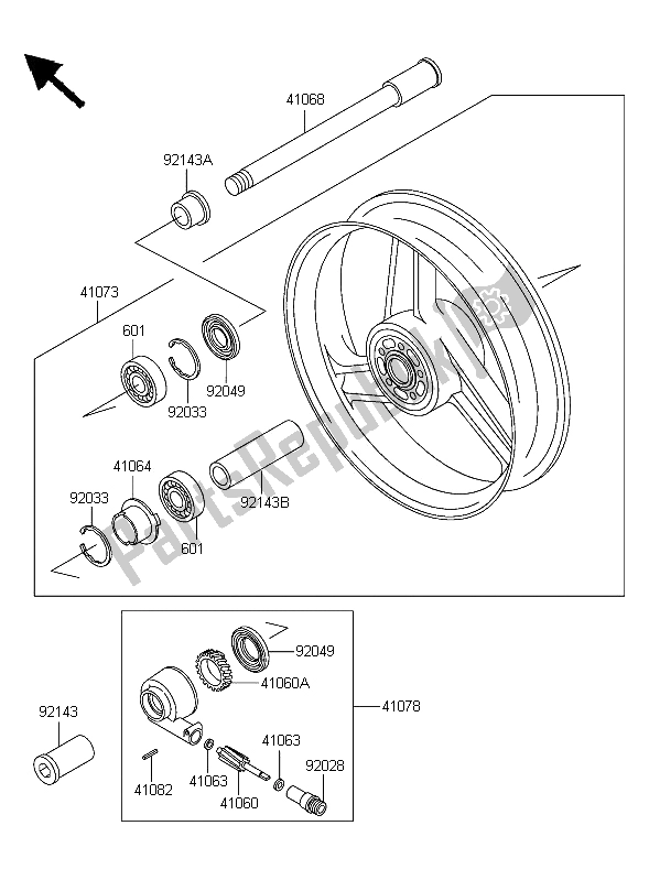 Tutte le parti per il Mozzo Anteriore del Kawasaki ZZR 600 2006