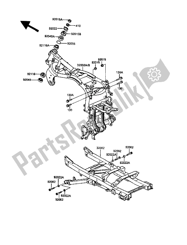 All parts for the Frame of the Kawasaki GPZ 900R 1990