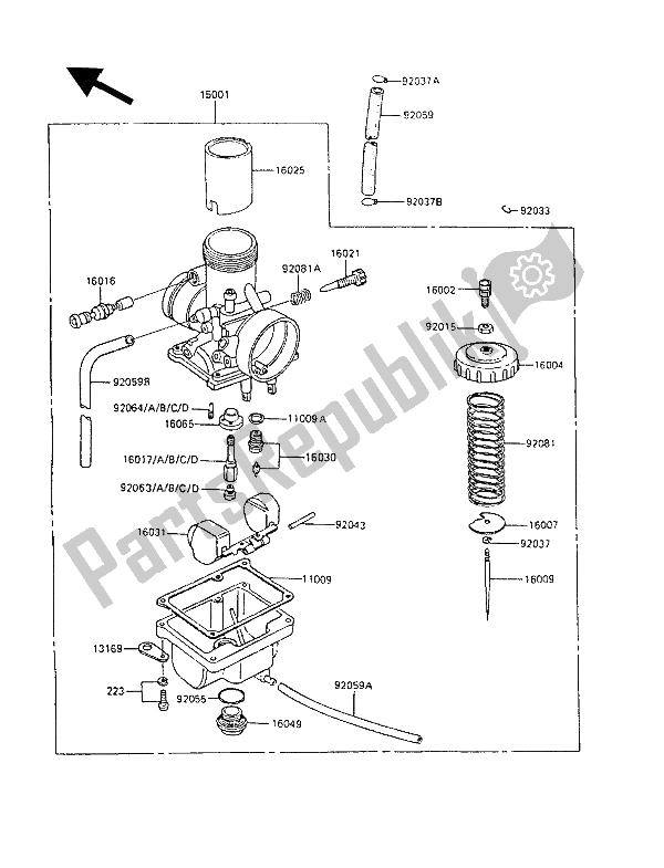 All parts for the Carburetor of the Kawasaki KX 60 1989