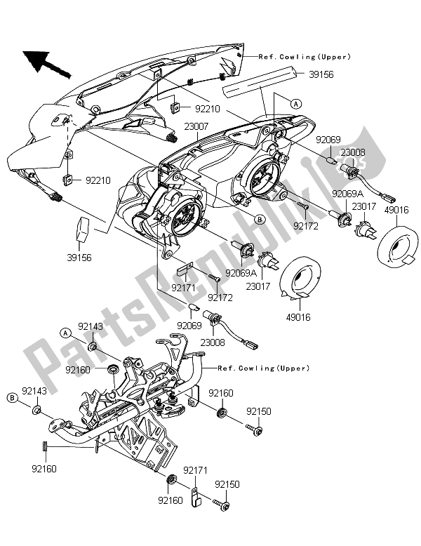 All parts for the Headlight of the Kawasaki Z 1000 SX ABS 2011