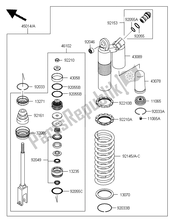 All parts for the Shock Absorber of the Kawasaki KX 250F 2006