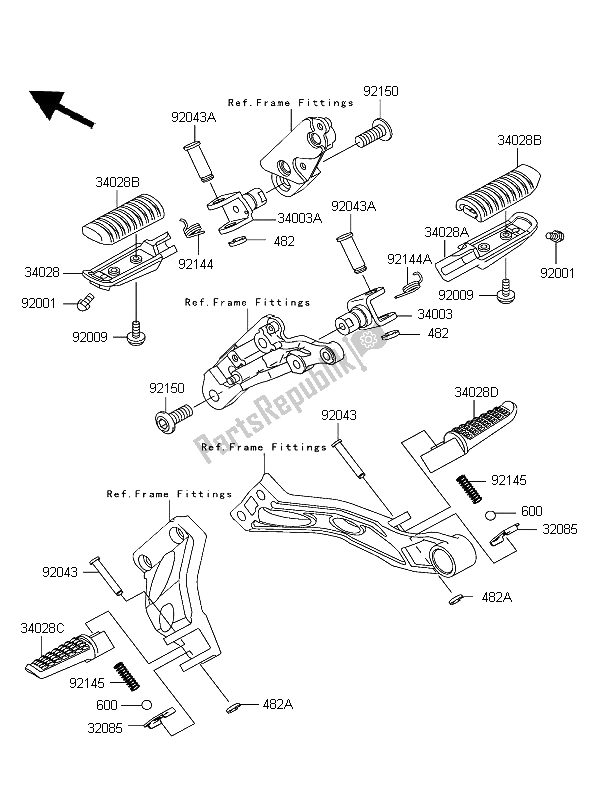 All parts for the Footrests of the Kawasaki ZRX 1200R 2004