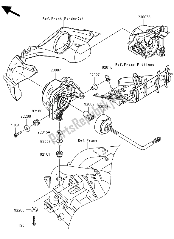 All parts for the Headlight of the Kawasaki KFX 450R 2012