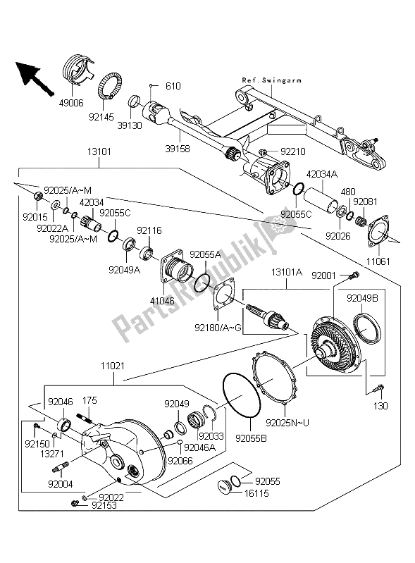 All parts for the Drive Shaft & Final Gear of the Kawasaki VN 1600 Classic 2004