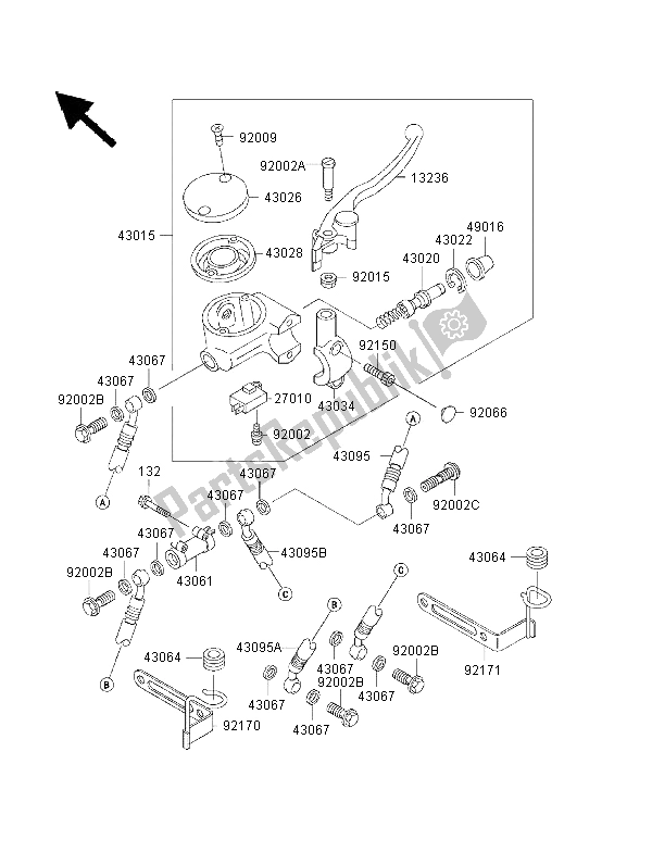 All parts for the Front Master Cylinder of the Kawasaki VN 1500 Classic Tourer FI 2001