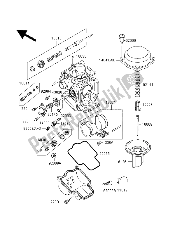 All parts for the Carburetor Parts (zx900ce026342 ) of the Kawasaki Ninja ZX 9R 900 1999