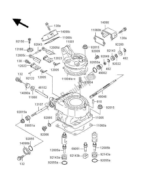 All parts for the Cylinder Head & Cyldinder of the Kawasaki KX 125 1996