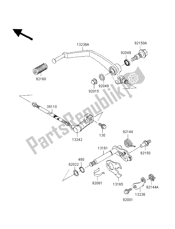All parts for the Gear Change Mechanism of the Kawasaki VN 800 1998