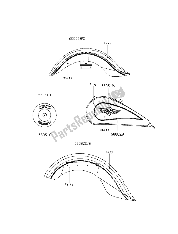 Toutes les pièces pour le Décalcomanies (blanc-gris) du Kawasaki VN 1500 Classic 1999