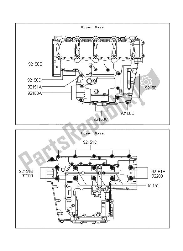All parts for the Crankcase Bolt Pattern of the Kawasaki Z 1000 2009