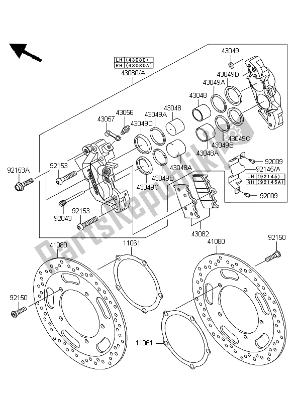 All parts for the Front Brake of the Kawasaki VN 2000 Classic 2008