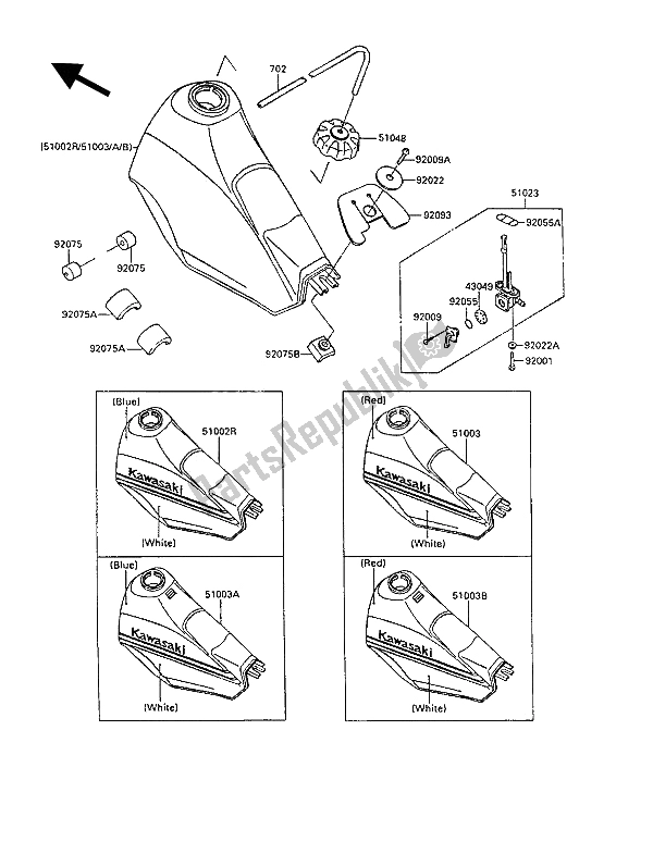 All parts for the Fuel Tank of the Kawasaki KLR 250 1990