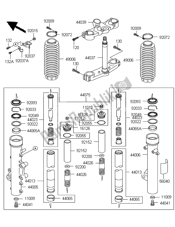 Tutte le parti per il Forcella Anteriore del Kawasaki KLE 500 2006