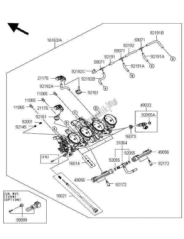 All parts for the Throttle of the Kawasaki Z 1000 SX ABS 2012