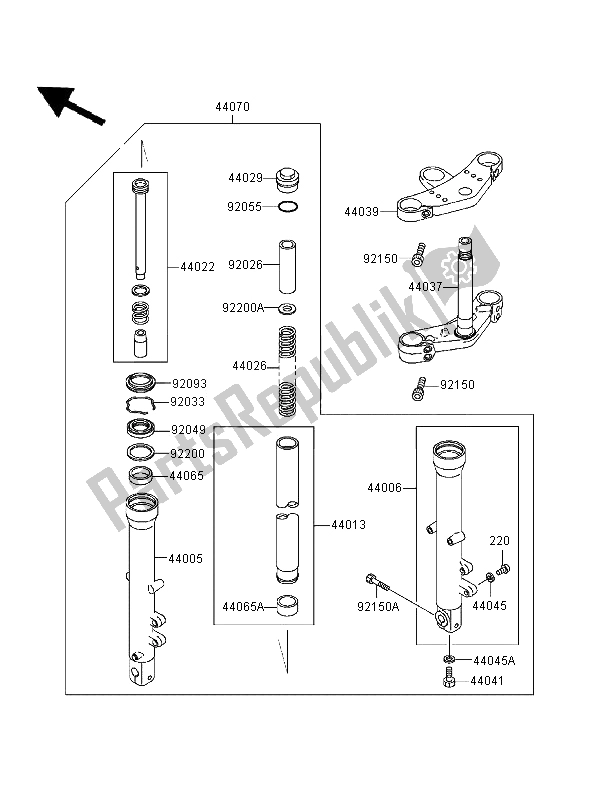 Toutes les pièces pour le Fourche Avant du Kawasaki Zephyr 550 1996