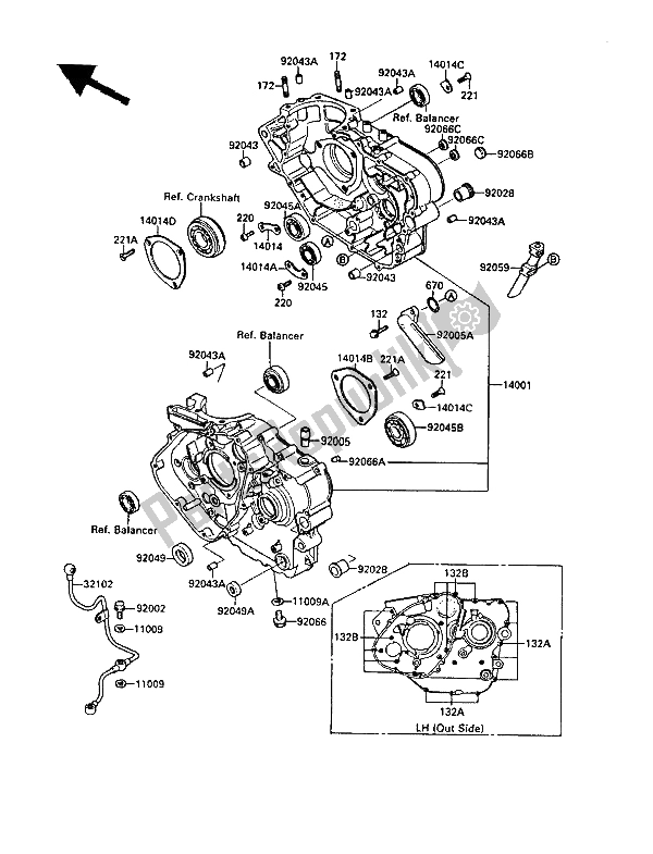 All parts for the Crankcase of the Kawasaki KLR 500 1987