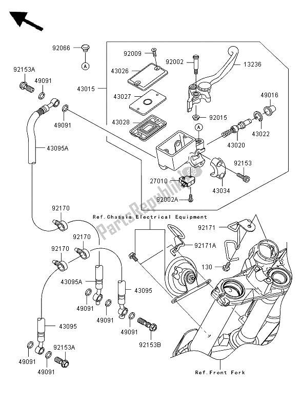 All parts for the Front Master Cylinder of the Kawasaki ER 6F 650 2008