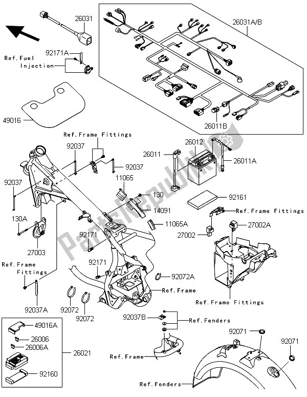 Alle onderdelen voor de Chassis Elektrische Apparatuur van de Kawasaki W 800 2014