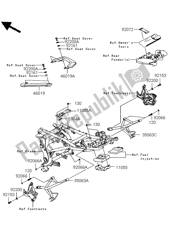 Alle onderdelen voor de Frame Hulpstukken van de Kawasaki Versys ABS 650 2011