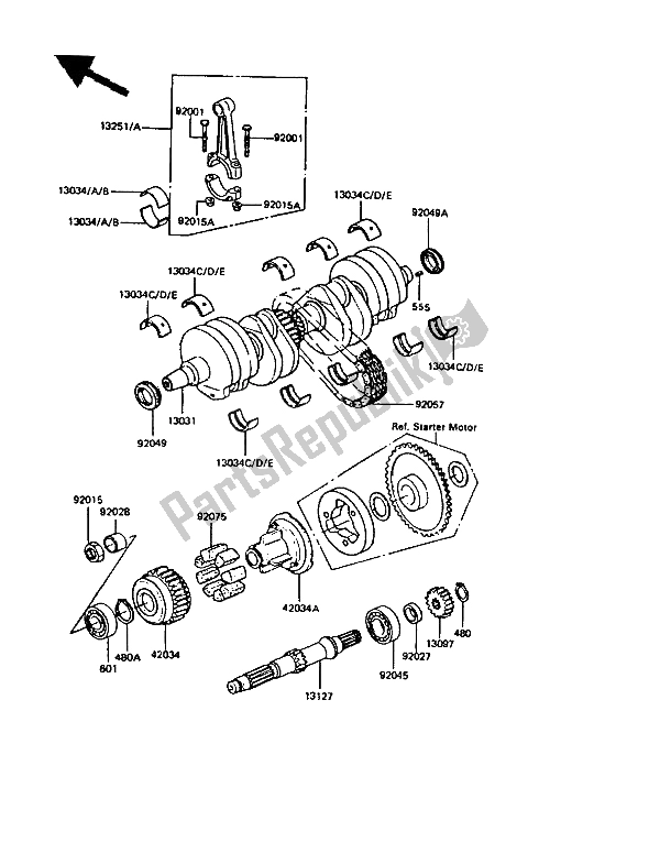 All parts for the Crankshaft of the Kawasaki GPZ 550 1986