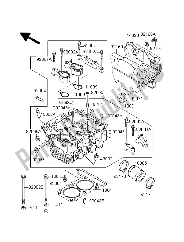 All parts for the Cylinder Head of the Kawasaki EL 252 1996