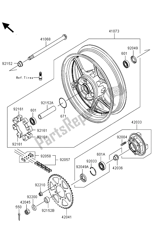 Tutte le parti per il Mozzo Posteriore del Kawasaki ER 6N 650 2013