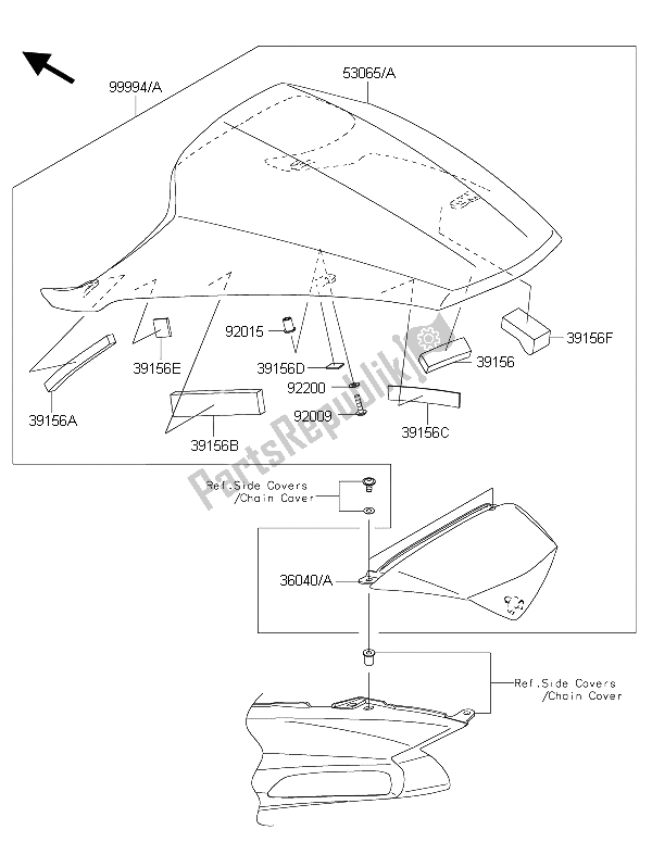 Tutte le parti per il Accessorio (coprisella Singolo) del Kawasaki ZZR 1400 ABS 2015