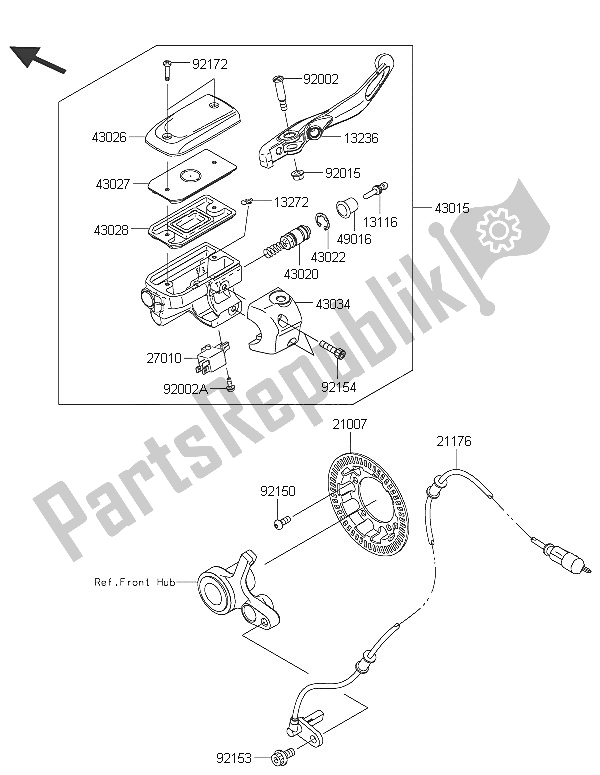 All parts for the Front Master Cylinder of the Kawasaki Vulcan 1700 Nomad ABS 2016