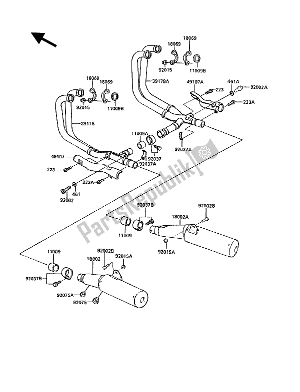 Toutes les pièces pour le Silencieux (s) du Kawasaki 1000 GTR 1988