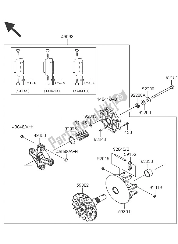 All parts for the Drive Converter of the Kawasaki KVF 360 2005