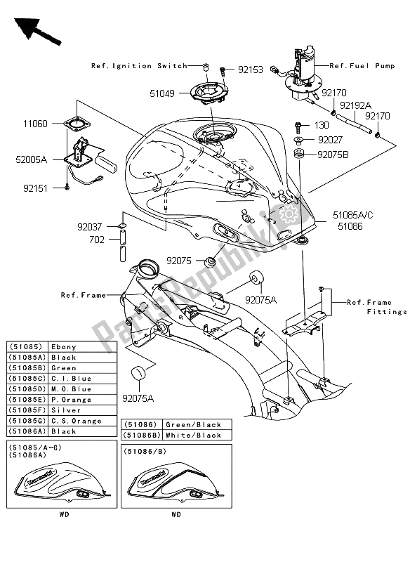 Alle onderdelen voor de Benzinetank van de Kawasaki Z 750 2009