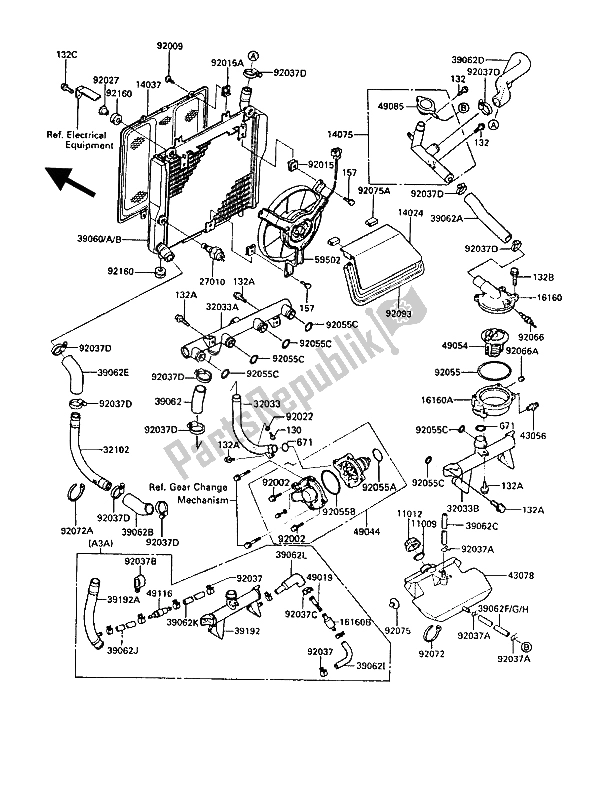 All parts for the Radiator of the Kawasaki 1000 GTR 1988