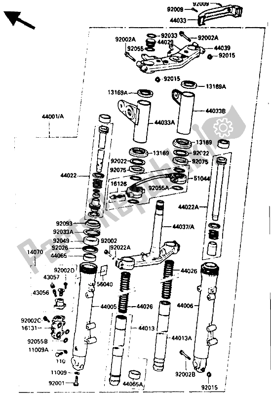 Tutte le parti per il Forcella Anteriore del Kawasaki ZX 400 1987