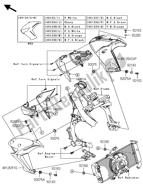All parts for the Shroud of the Kawasaki ER 6N 650 2011