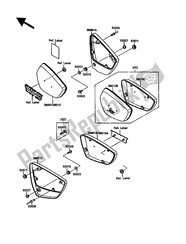 All parts for the Side Cover of the Kawasaki VN 15 1500 1990