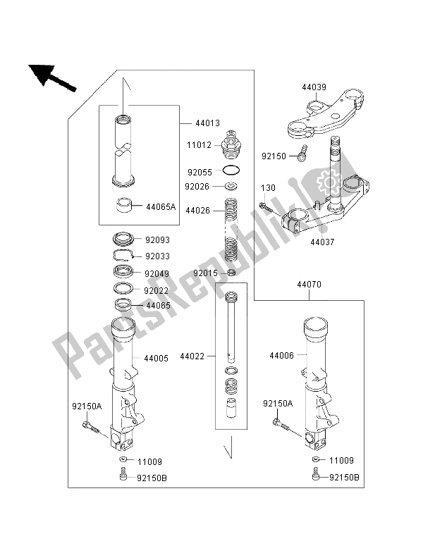 All parts for the Front Fork of the Kawasaki Ninja ZX 6R 600 1995
