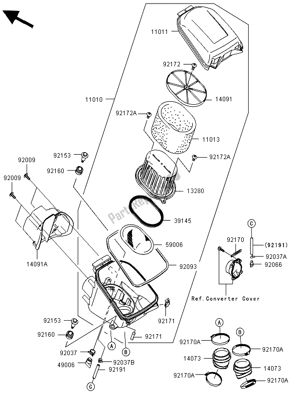All parts for the Air Cleaner of the Kawasaki KVF 650 4X4 2012